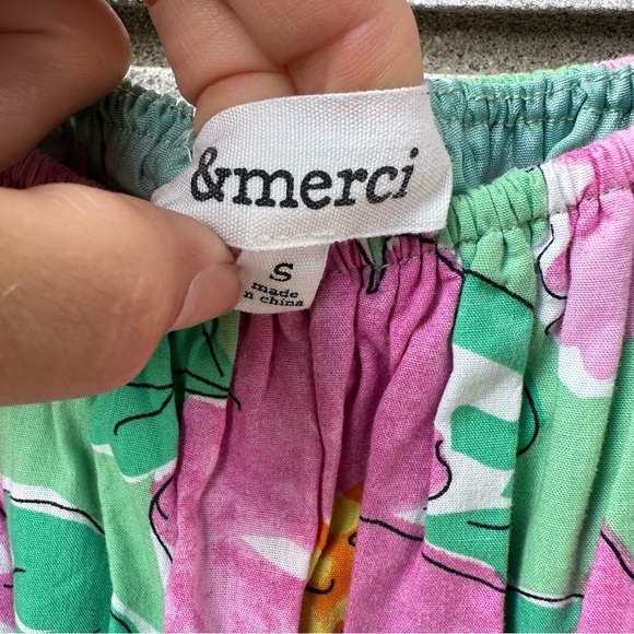 &merci Bubble Puff Sleeve Pink Green Floral Floral Flare Mini Dress - Picture 11 of 14